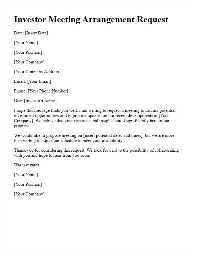 Letter template of investor meeting arrangement request