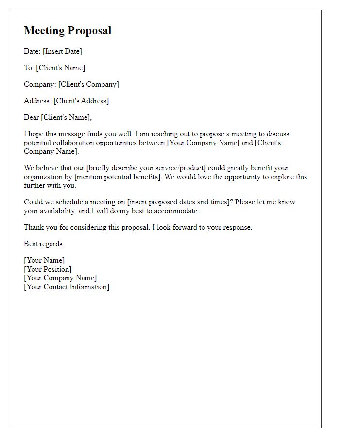 Letter template of potential client meeting proposal