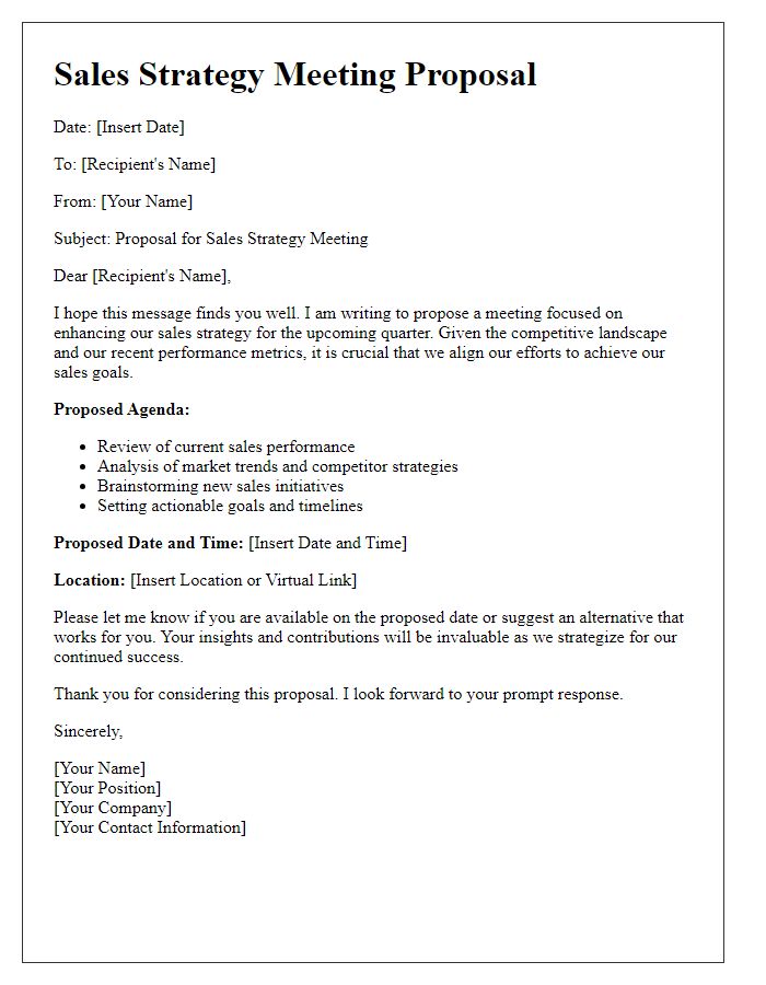 Letter template of sales strategy meeting proposal