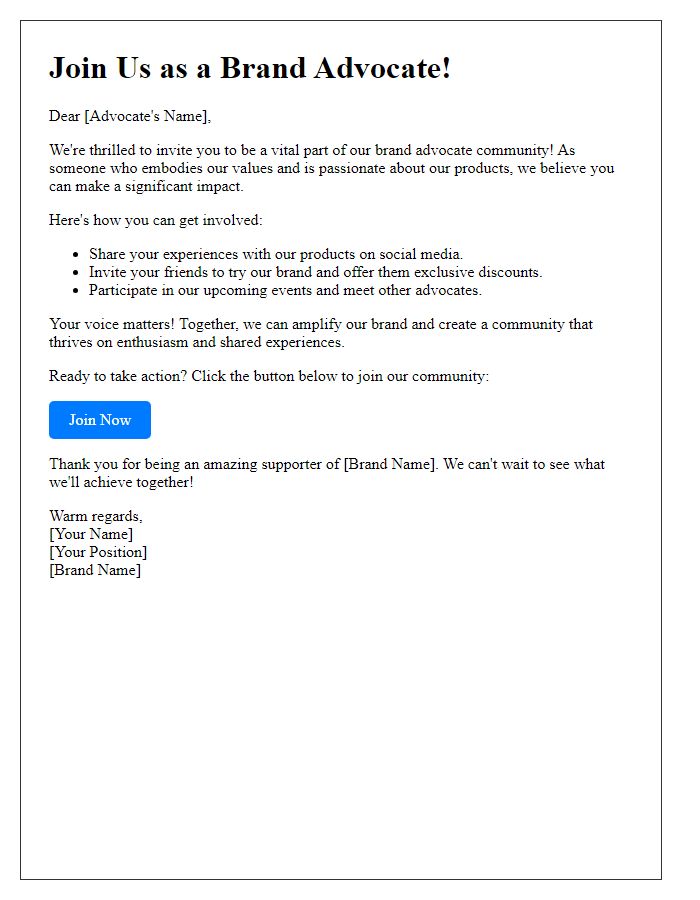 Letter template of call to action for our brand advocate community