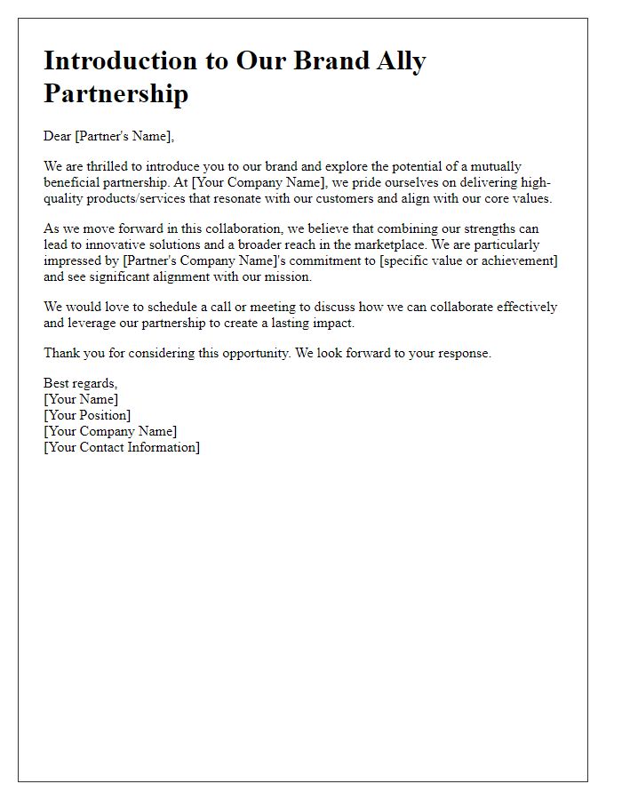 Letter template of introduction to our brand ally partnership