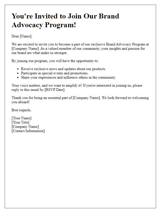 Letter template of invitation to join our brand advocacy program