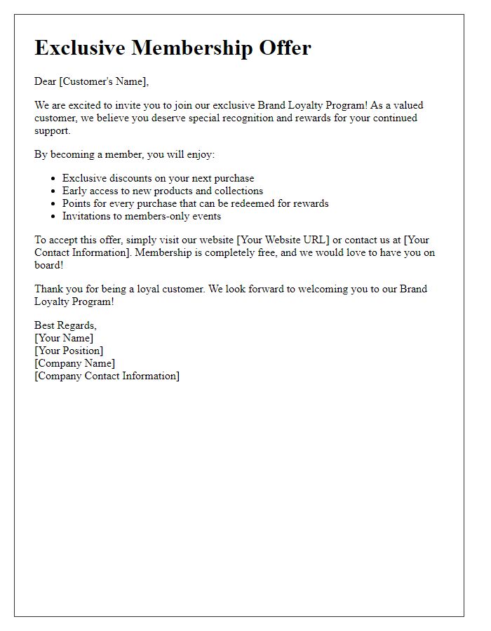 Letter template of offering membership in our brand loyalty program