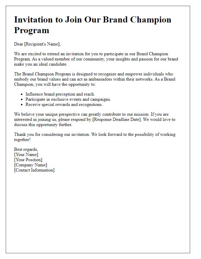 Letter template of request for participation in our brand champion program