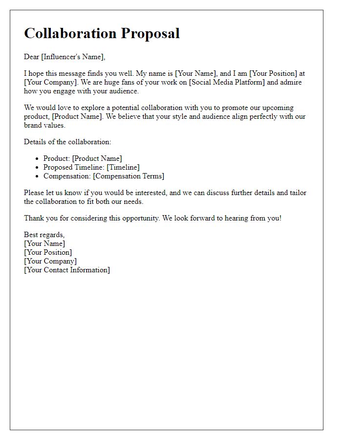 Letter template of influencer collaboration proposal