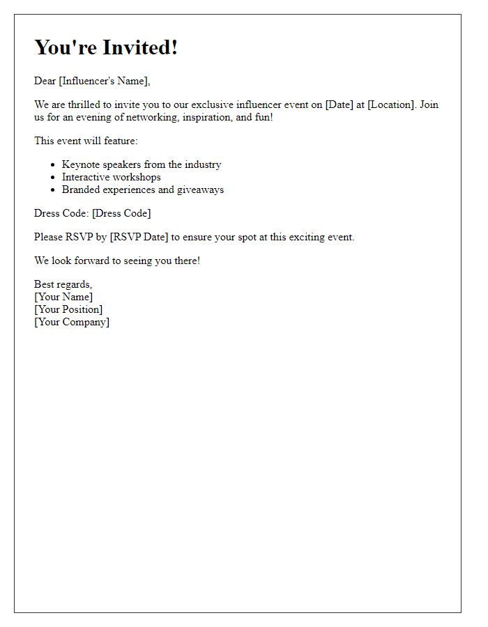 Letter template of influencer event invitation