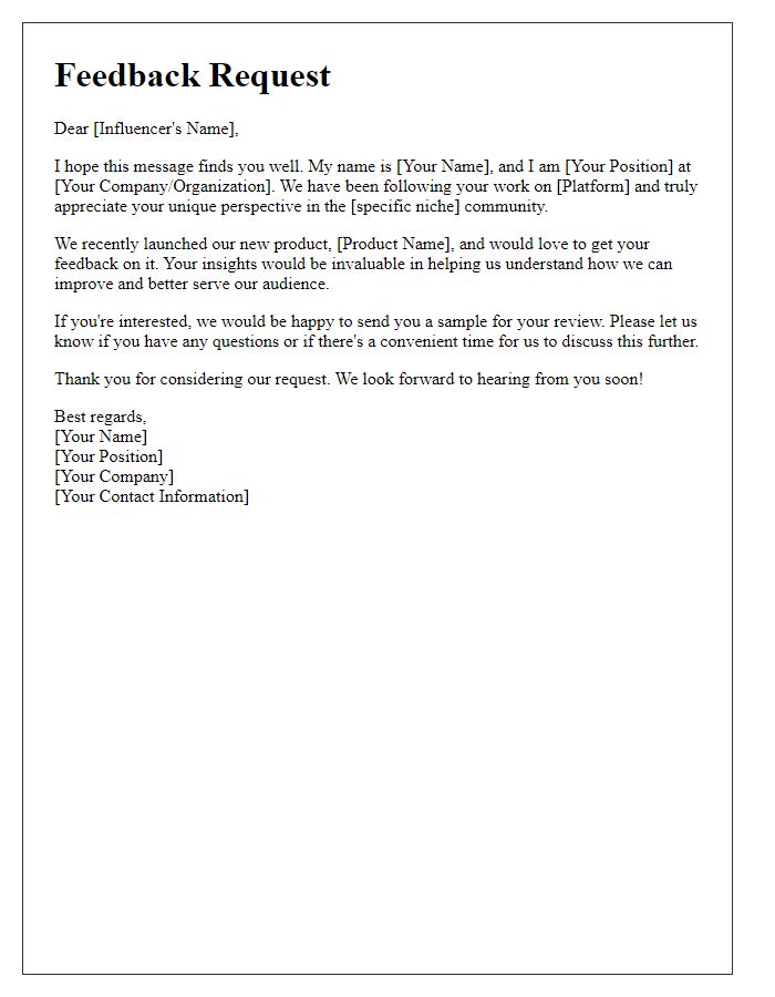 Letter template of influencer feedback request