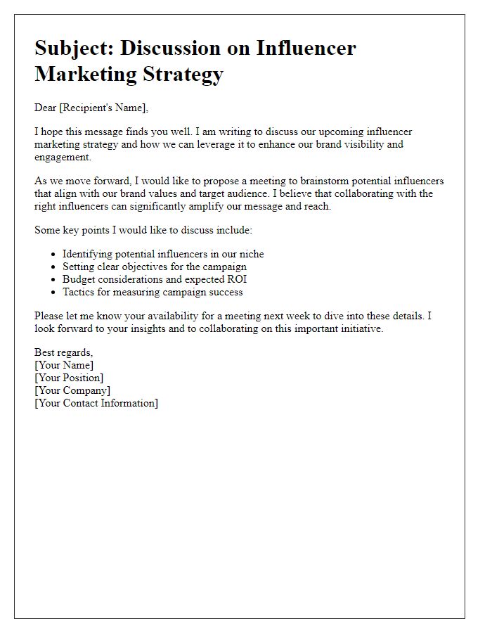 Letter template of influencer marketing strategy discussion