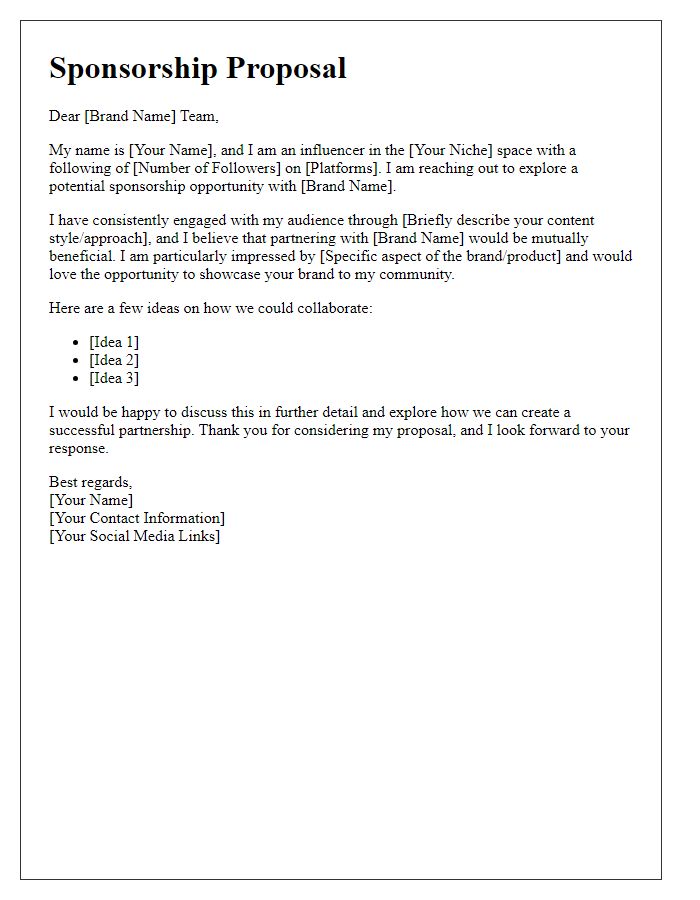 Letter template of influencer sponsorship request