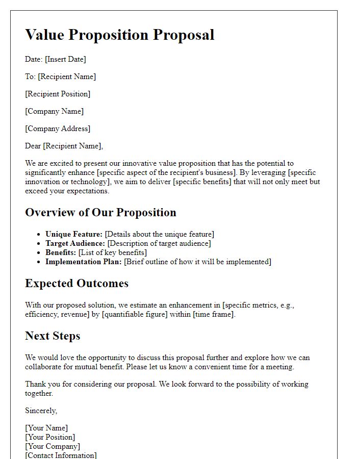 Letter template of innovative value proposition proposal