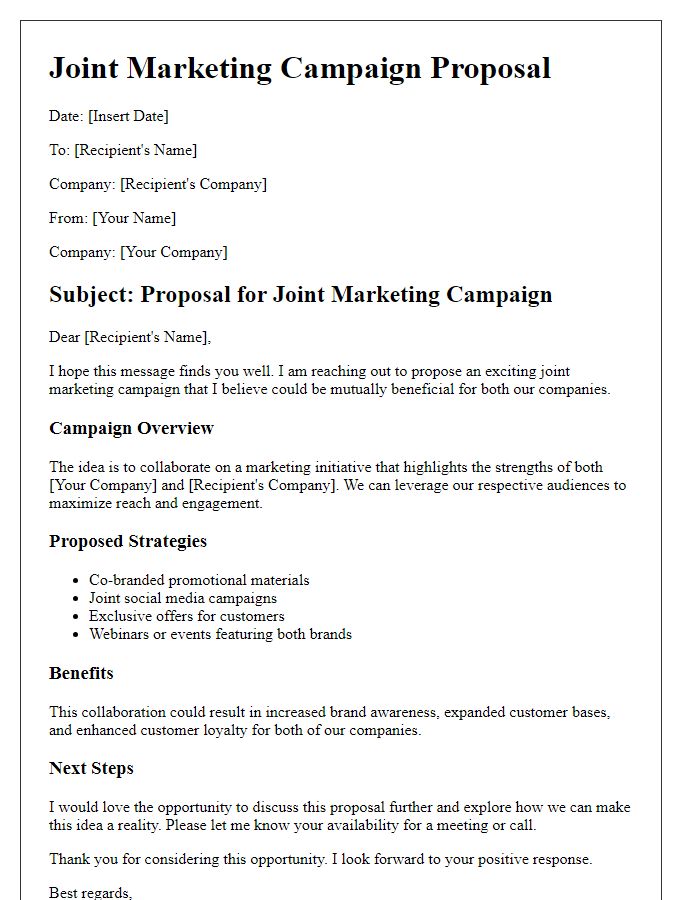 Letter template of joint marketing campaign suggestion