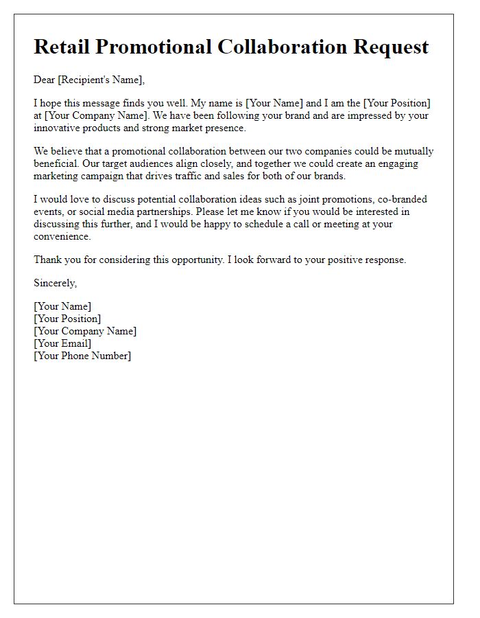 Letter template of retail promotional collaboration request