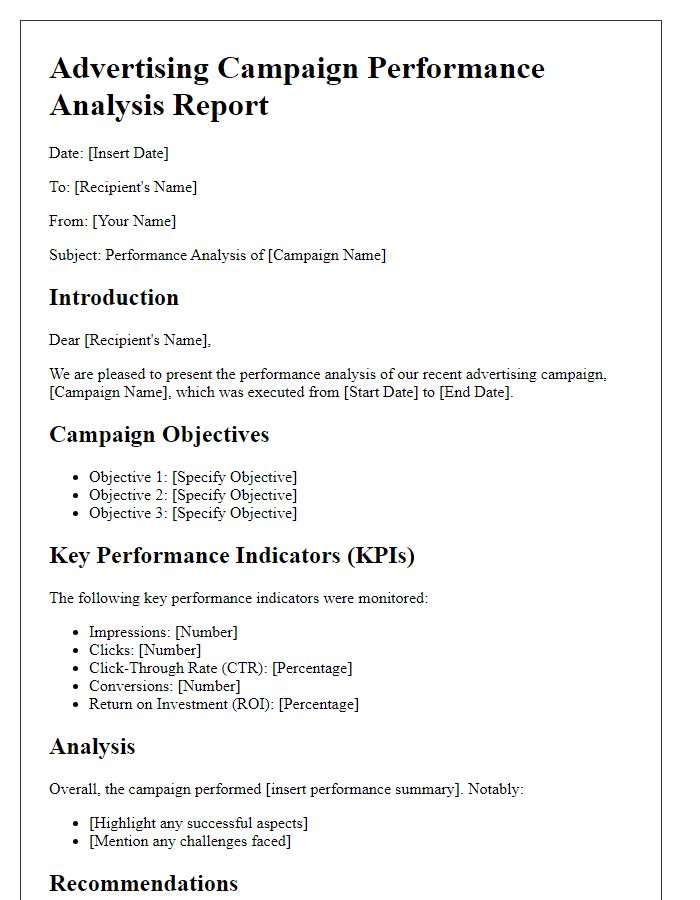 Letter template of advertising campaign performance analysis