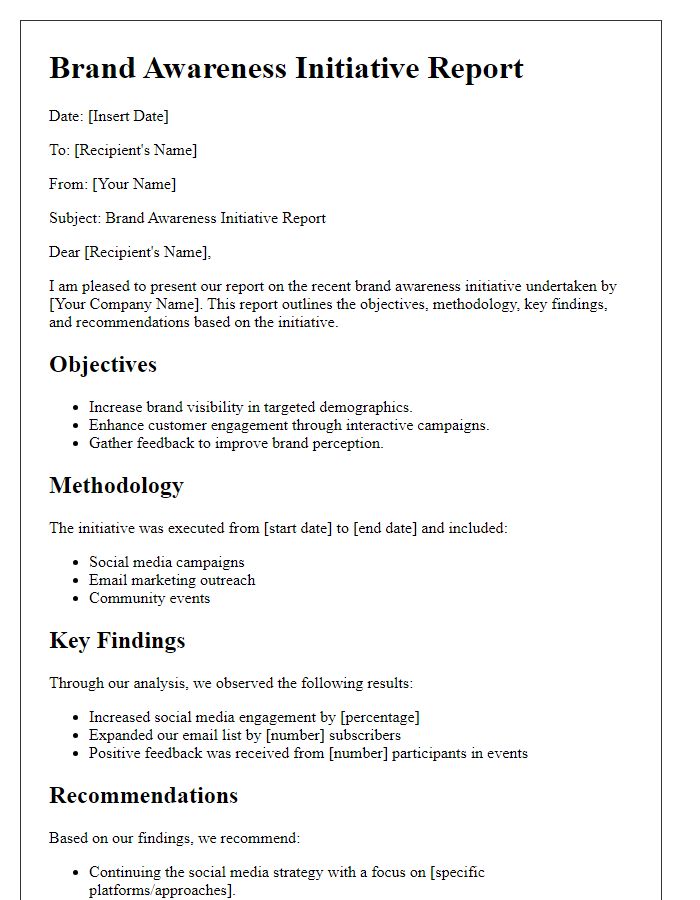 Letter template of brand awareness initiative report