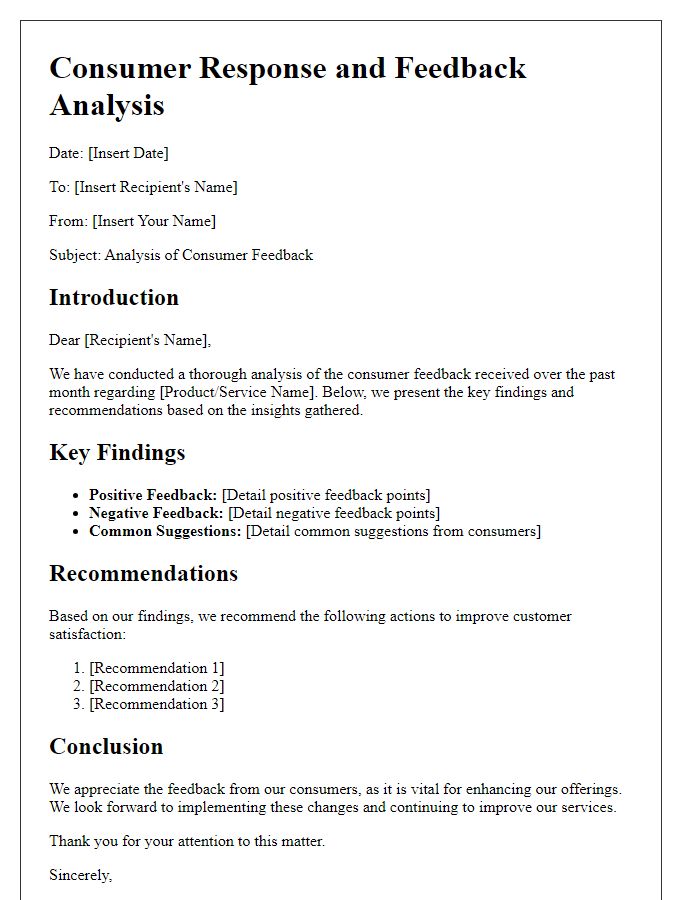 Letter template of consumer response and feedback analysis