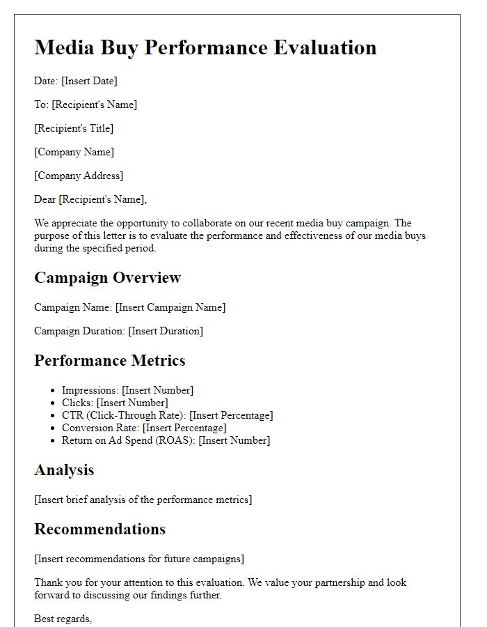 Letter template of media buy performance evaluation