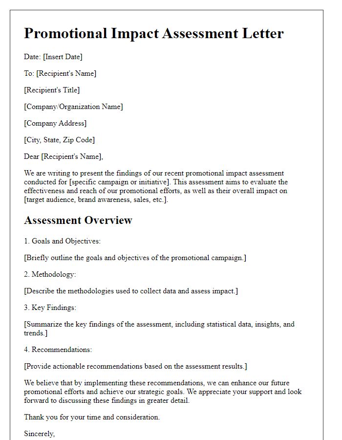 Letter template of promotional impact assessment