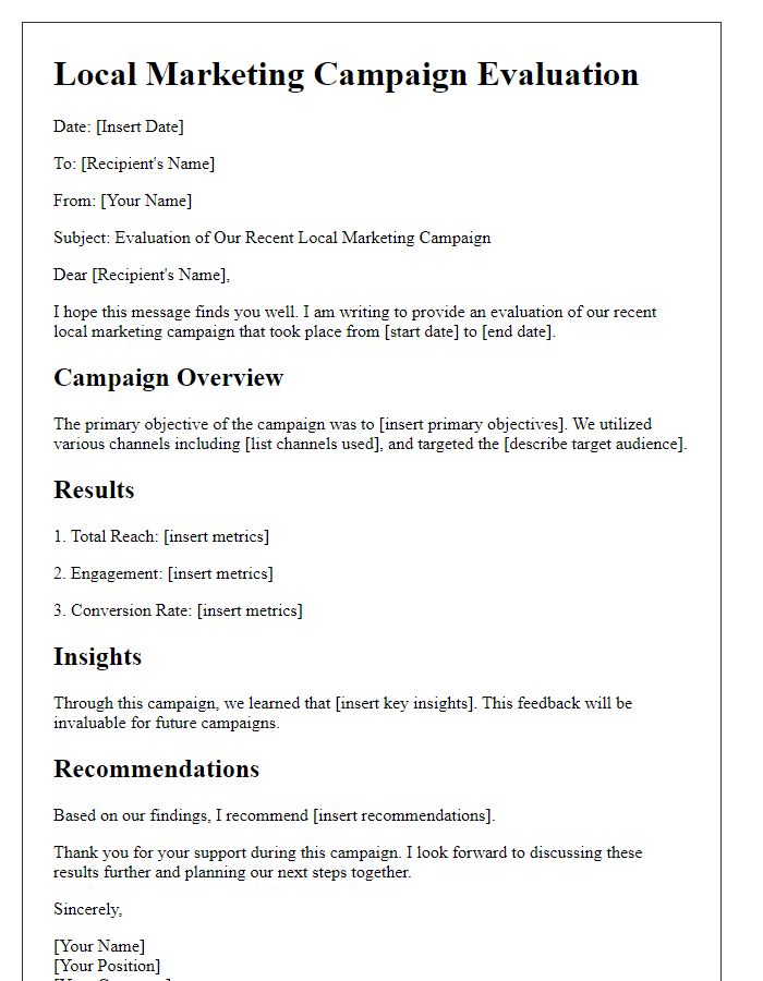 Letter template of local marketing campaign evaluation