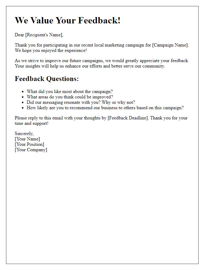 Letter template of local marketing campaign feedback request