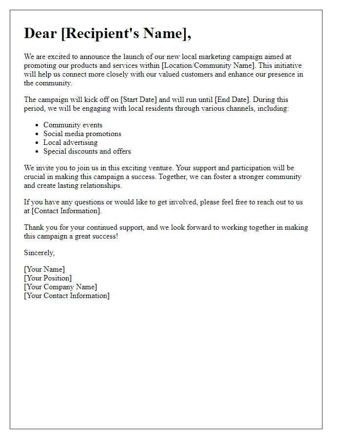 Letter template of local marketing campaign launch announcement