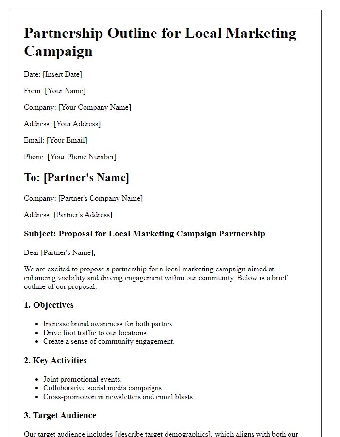 Letter template of local marketing campaign partnership outline