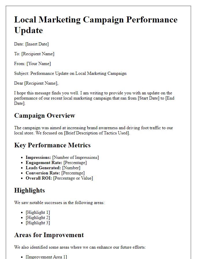 Letter template of local marketing campaign performance update