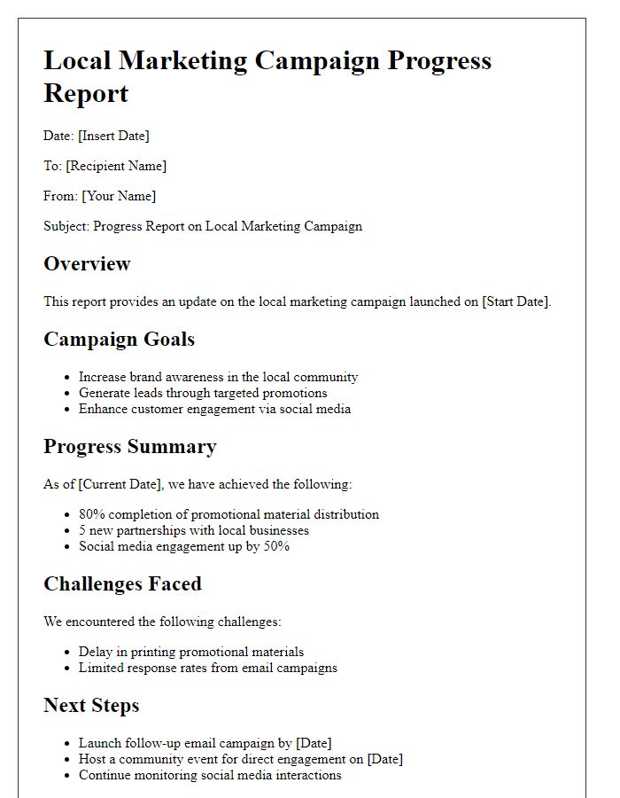 Letter template of local marketing campaign progress report