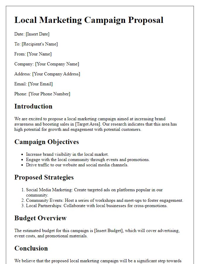 Letter template of local marketing campaign proposal