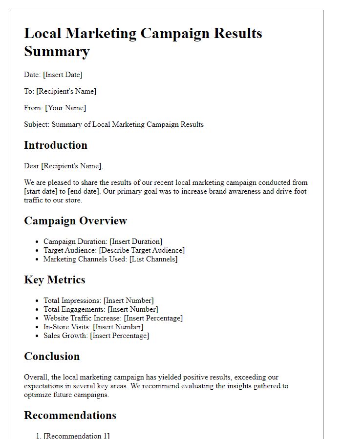 Letter template of local marketing campaign results summary