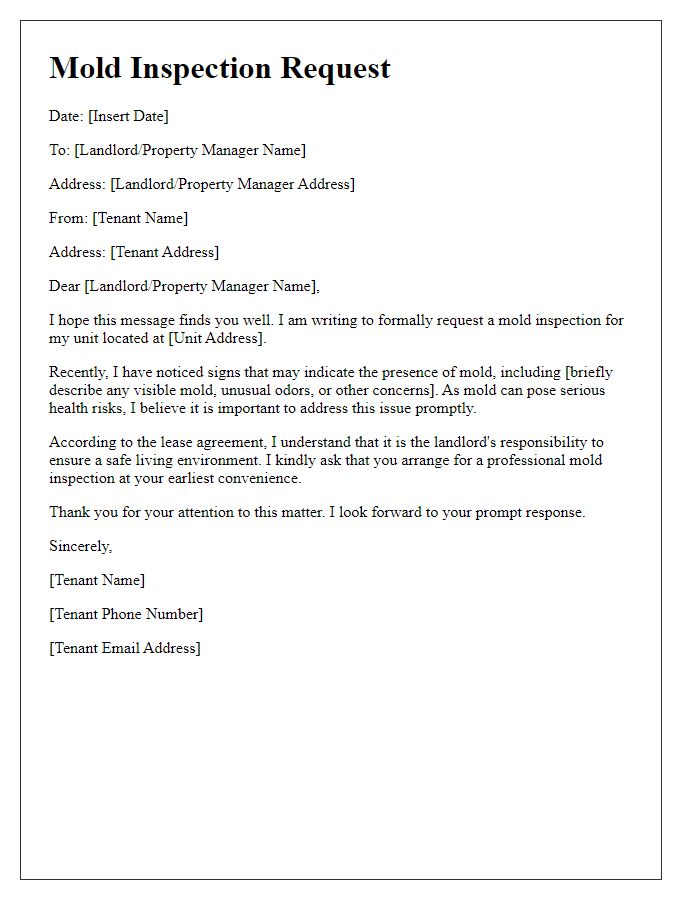 Letter template of mold inspection request for tenants