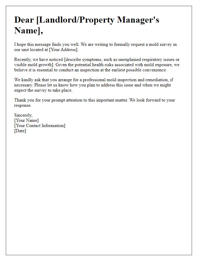 Letter template of mold survey request from tenants