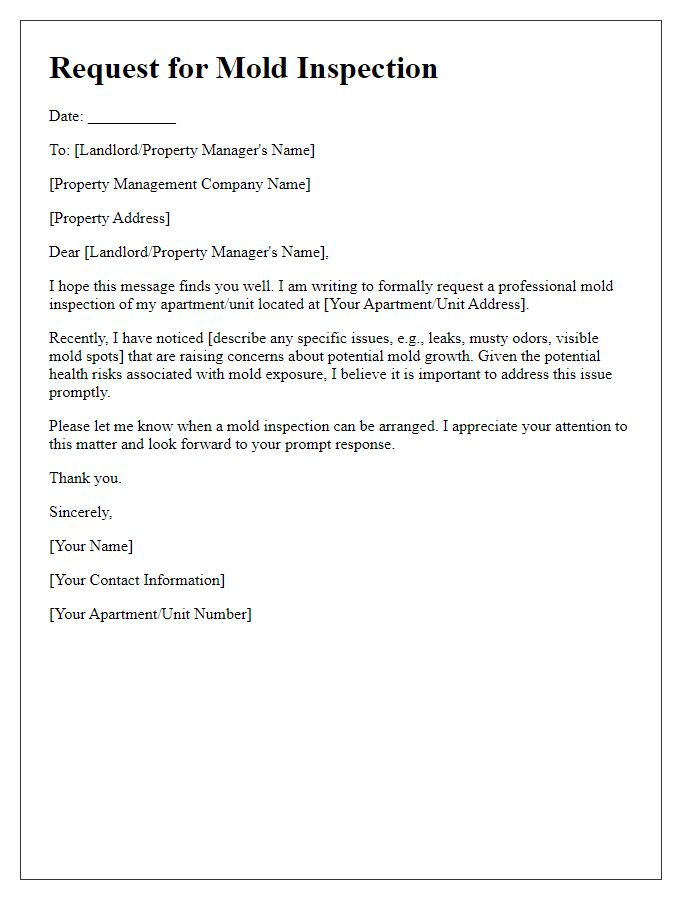 Letter template of request for mold check by tenants