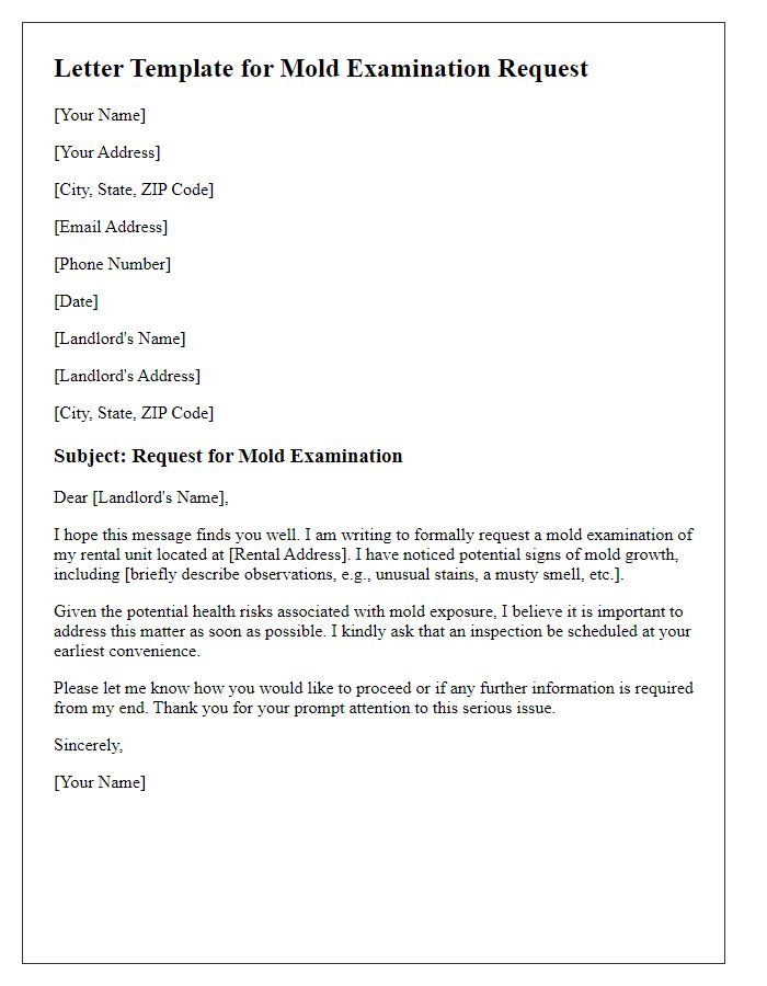 Letter template of tenants' mold examination request