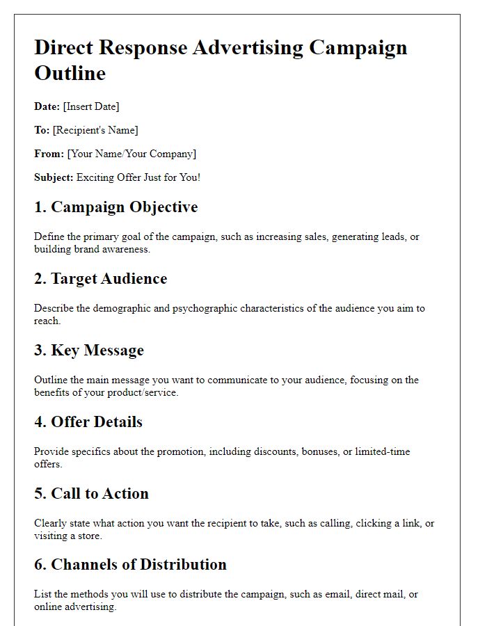 Letter template of direct response advertising campaign outline