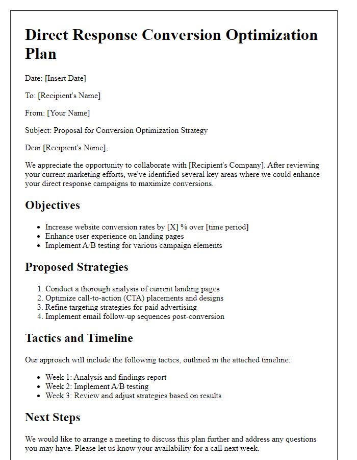 Letter template of direct response conversion optimization plan