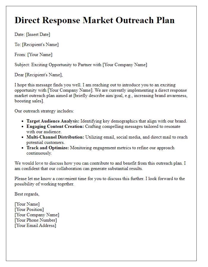 Letter template of direct response market outreach plan