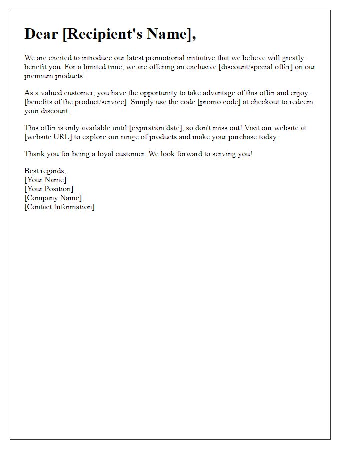 Letter template of direct response promotional initiative