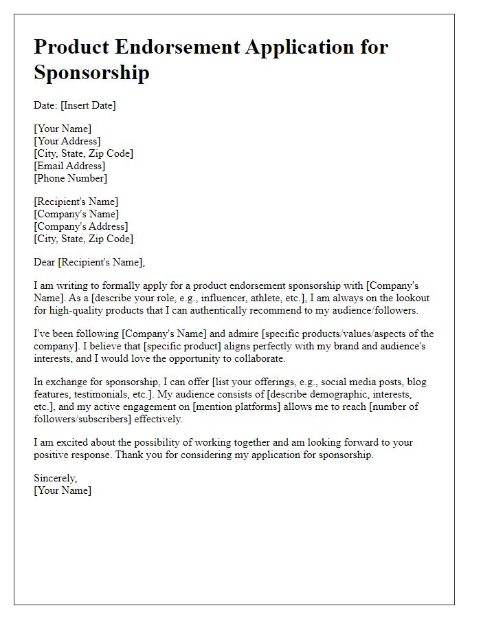 Letter template of product endorsement application for sponsorship