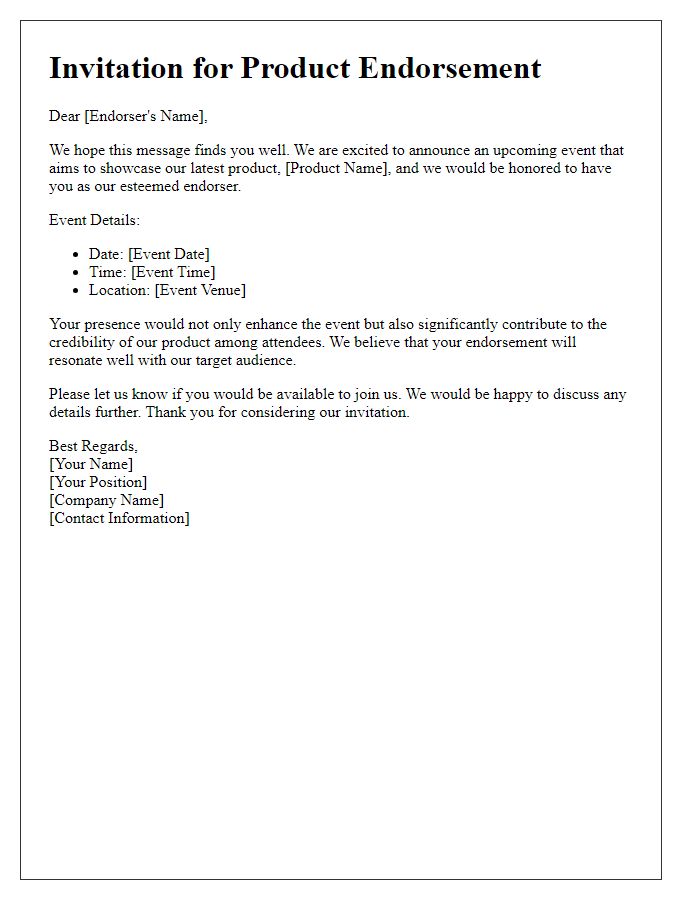 Letter template of product endorsement invitation for events