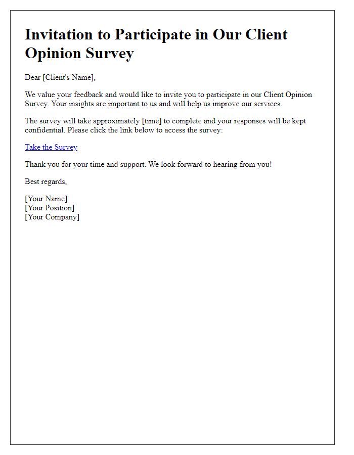 Letter template of client opinion survey invitation