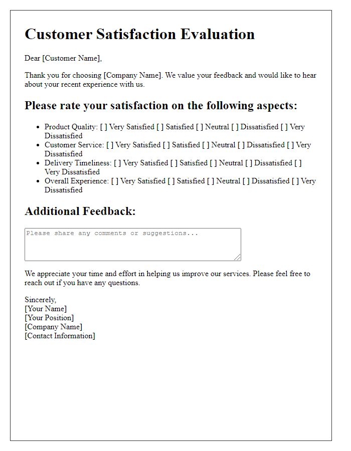 Letter template of customer satisfaction evaluation