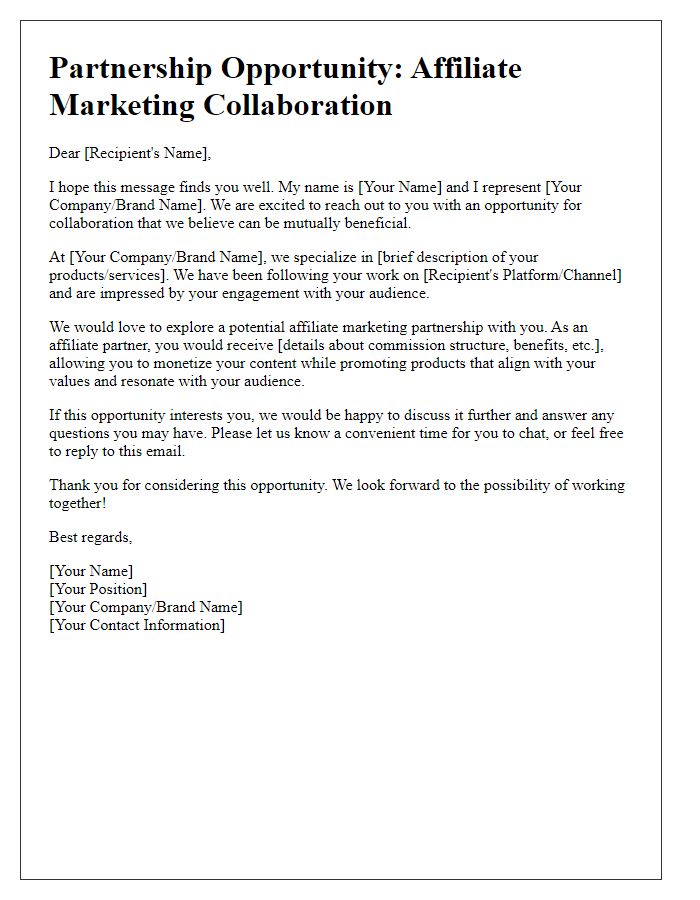 Letter template of affiliate marketing collaboration offer