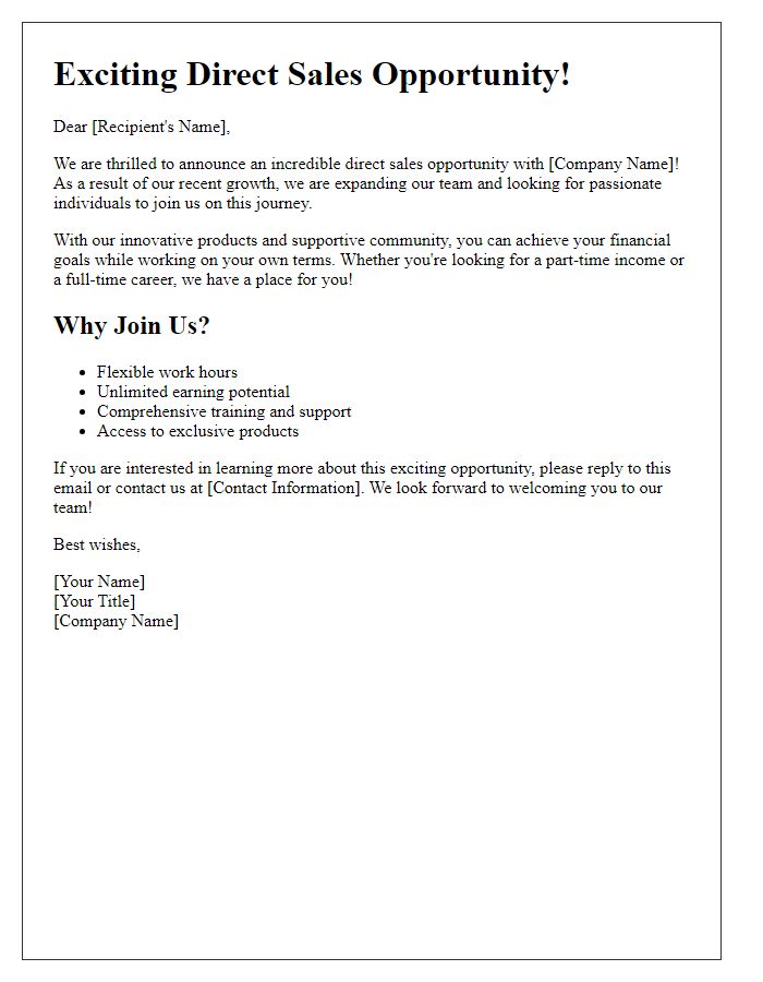 Letter template of direct sales opportunity announcement