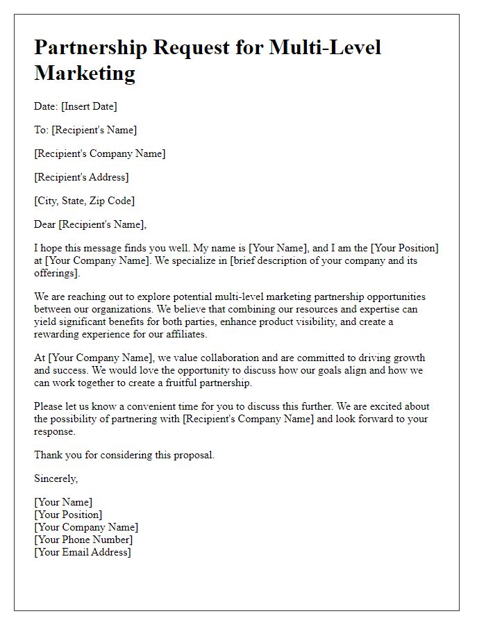 Letter template of multi-level marketing partnership request