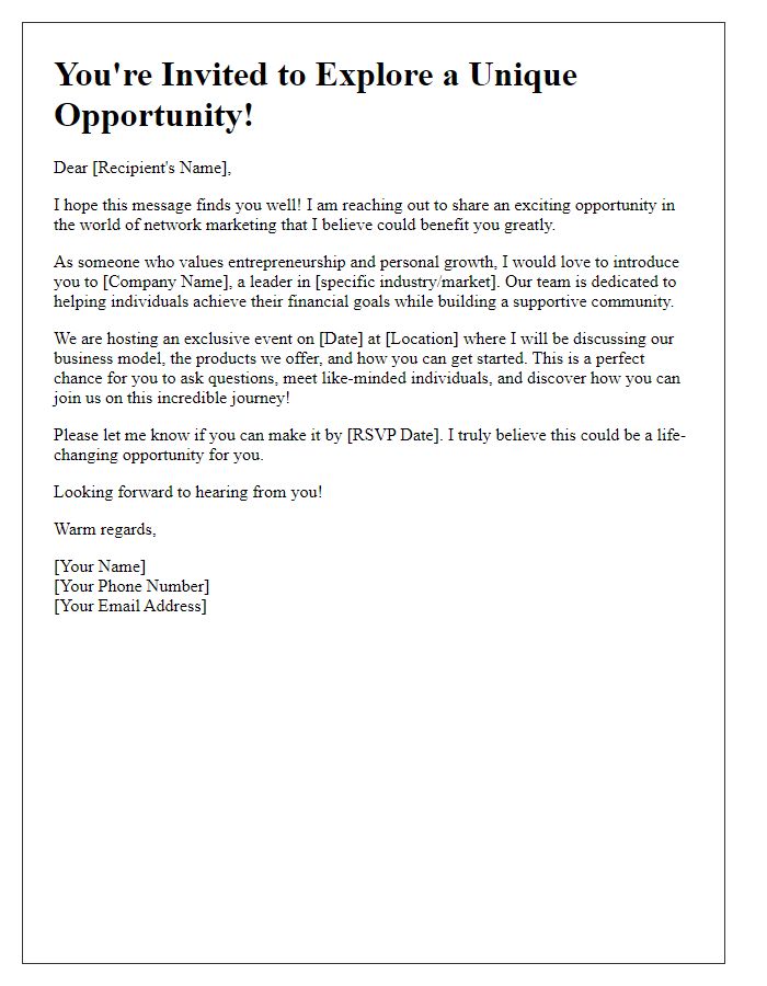 Letter template of network marketing proposal invitation