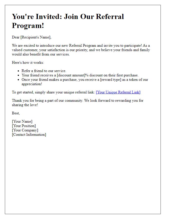 Letter template of referral program invitation