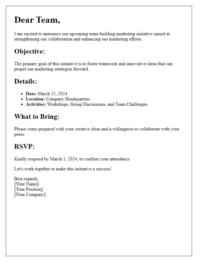 Letter template of team-building marketing initiative