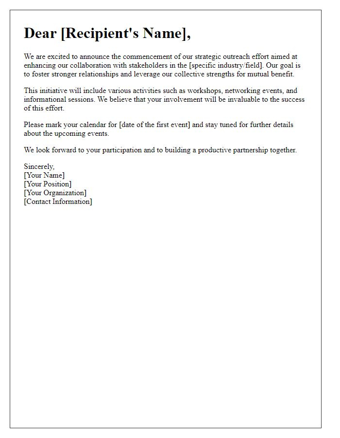 Letter template of strategic outreach effort commencement