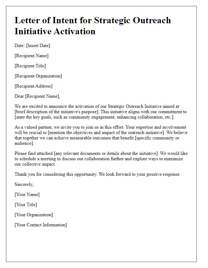 Letter template of strategic outreach initiative activation