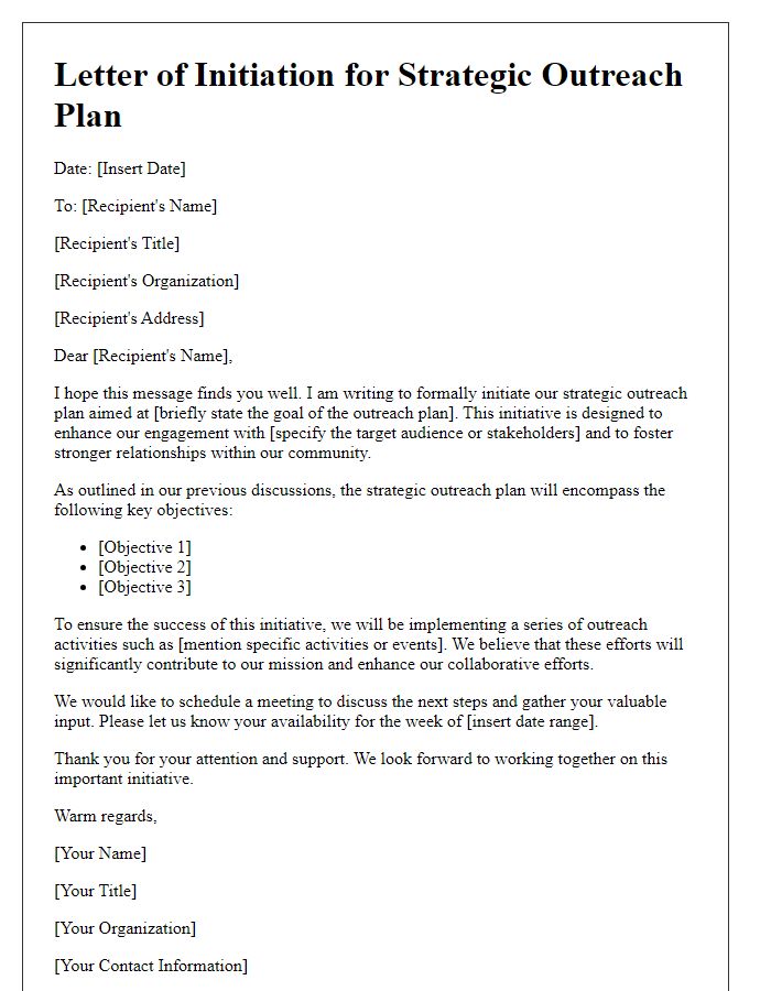 Letter template of strategic outreach plan initiation